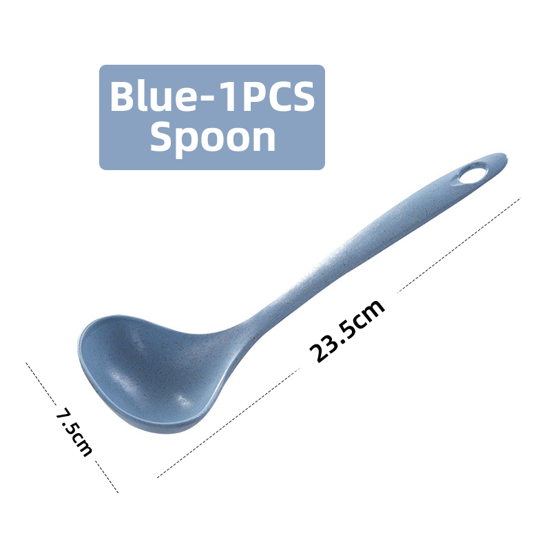 Obelix 2 in 1 Wheat Straw Soup Spoon Long Handle Porridge Spoons Meal Filter Tableware Home Cooking Tools Kitchen Accessories: Blue-1PCS-B