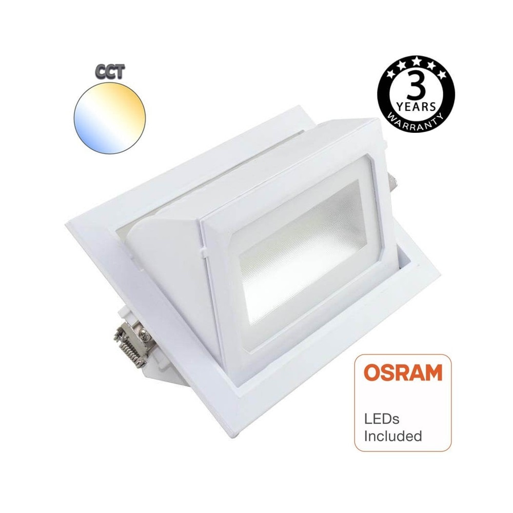 FactorLED Foco Proyector LED 40W Osram Chip, Rectangular 120º, Empotrable, Iluminación Interior, Temperatura Luz Seleccionable