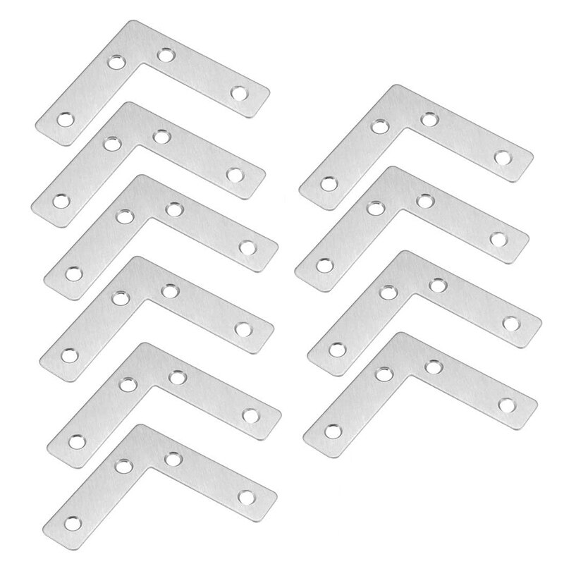 10 L-Shaped Stainless Steel Angle Bracket Repair Bracket Angle Steel Reinforced Steel Plate Bracket Furniture: Default Title