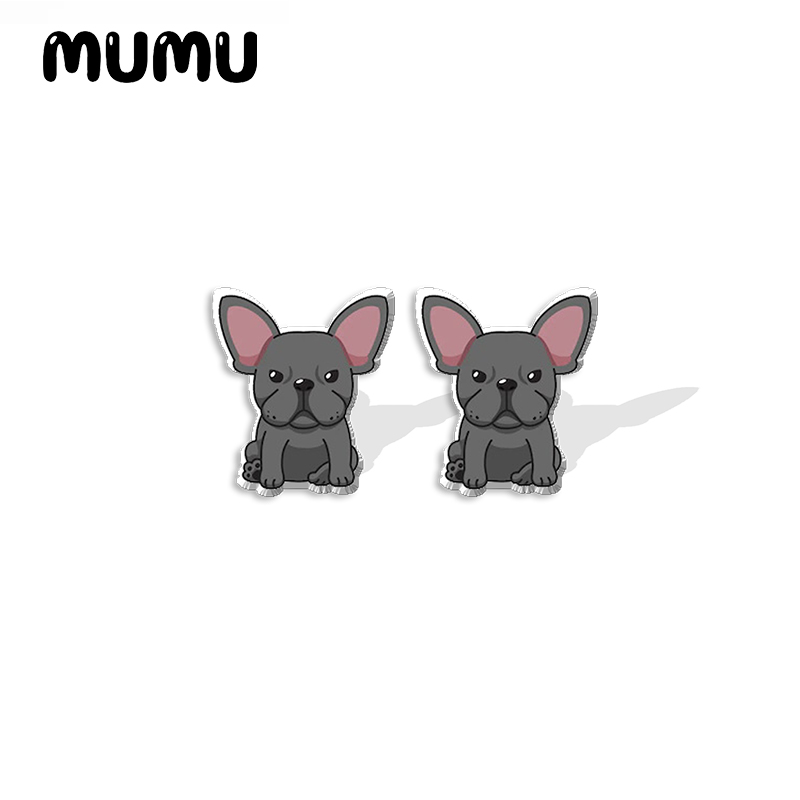 2022 nuovo cartone animato bulldog francese acrilico orecchino a bottone orecchini canna adorabile resina epossidica gioielli regali amico: Rosa colore Oro