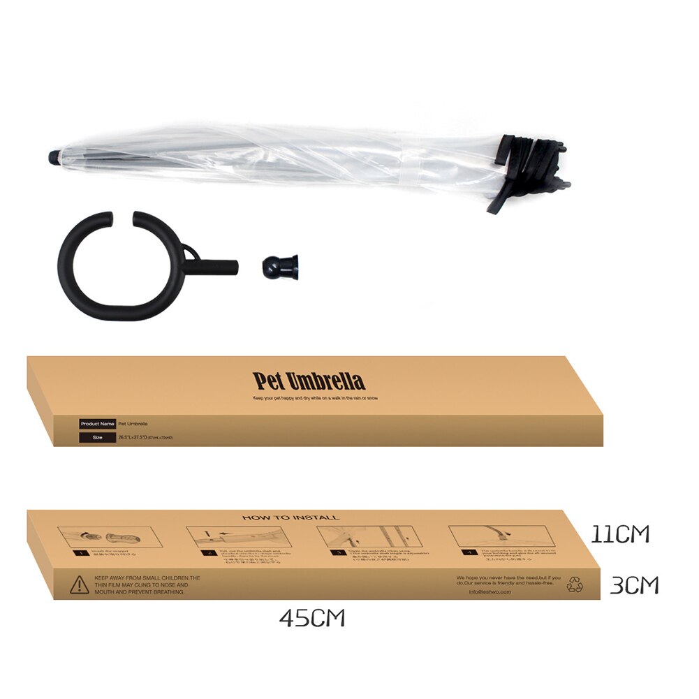 Paraguas para mascotas transparente, portátil, con correa integrada, correa para caminar para perros, impermeable con asa para lluvia, con cables para perros