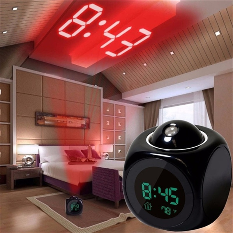 LCD Projection LED Display Time Digital Alarm Clock Talking Voice Prompt Thermometer Snooze Function Desk Wall Projection Clock