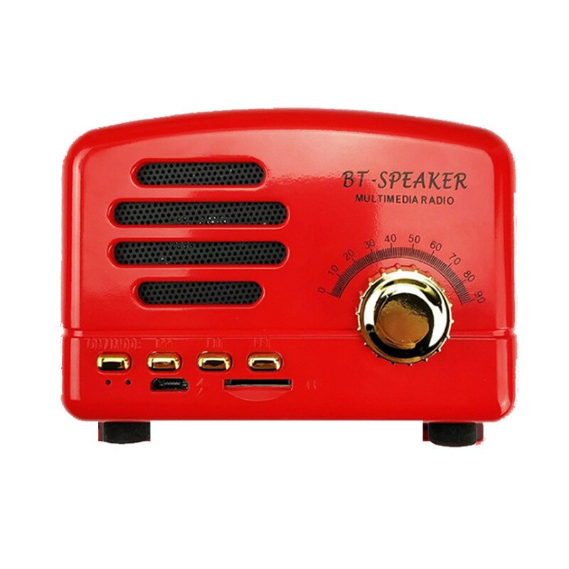 bluetooth speaker retro portable radio card subwoofer antique mini speaker: Red