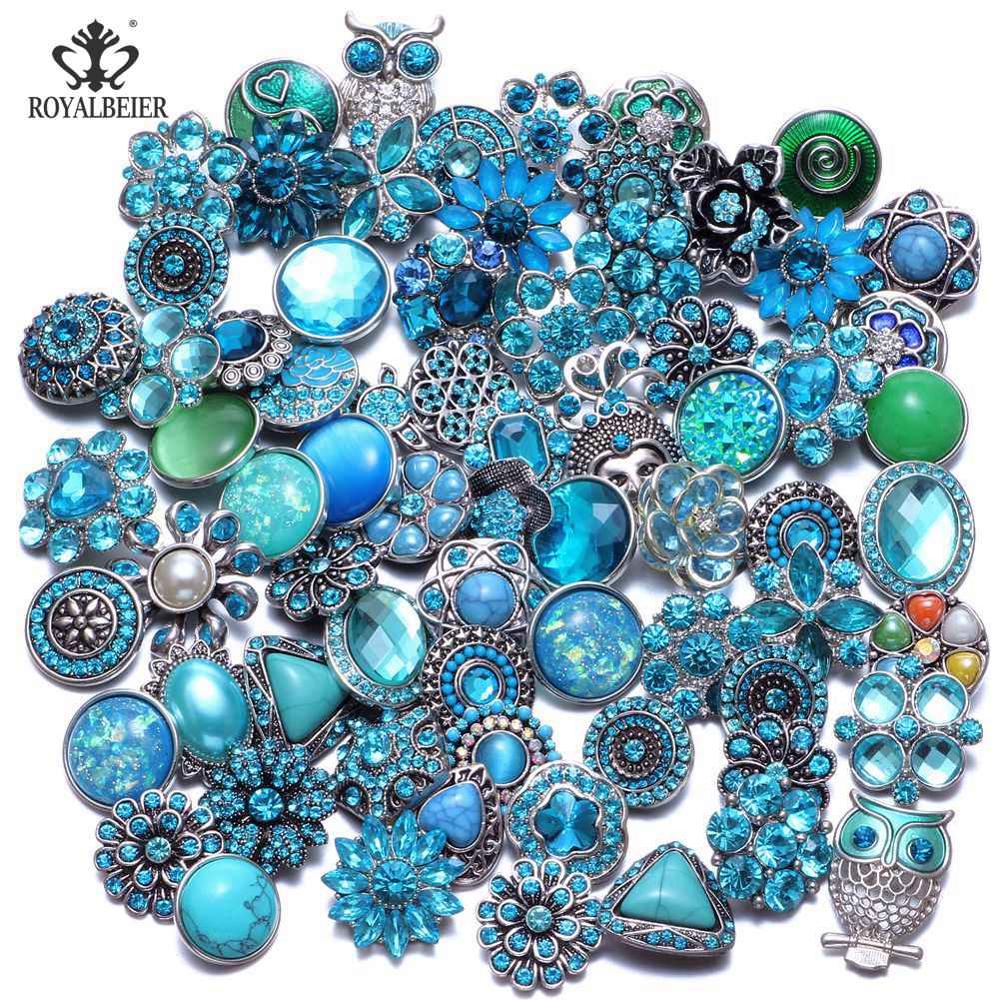 RoyalBeier 20pcs/lot Pink Series Mixed Styles Metal Button Charms 18mm Snap Button For 20mm Snap Bracelet Snap Jewelry KZHM076a: HM076c Blue