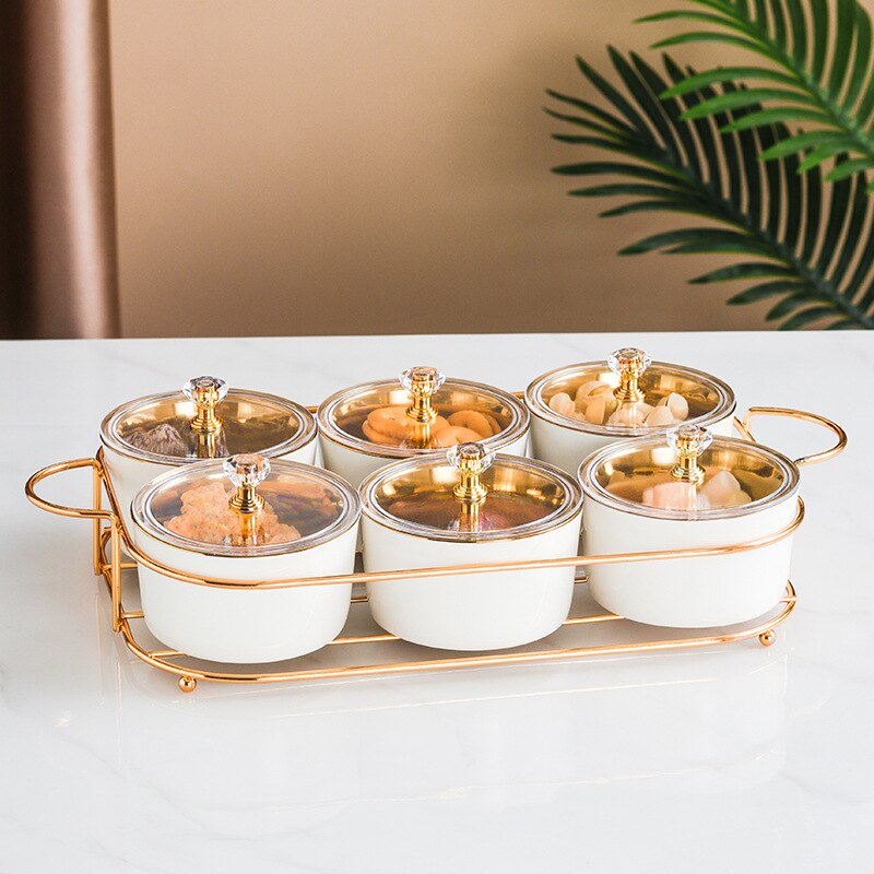 Nordic Ceramic Square Platter Snack Plate Dry Fruit Cake Plate Fruit Plate Divided Iron 2/3/4/6 Grid Nut Pastry Bowl: white 6