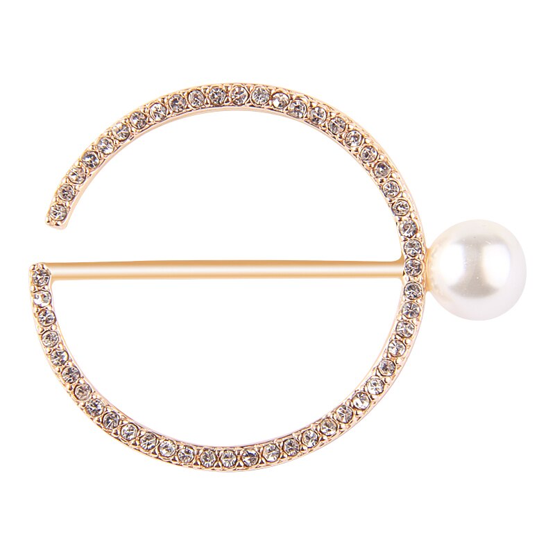 Ovale brocher enkle krystal brocher sjal ring klip tørklæder lukning silke tørklæde spænde broche bryllup smykker tilbehør: Guld-perle