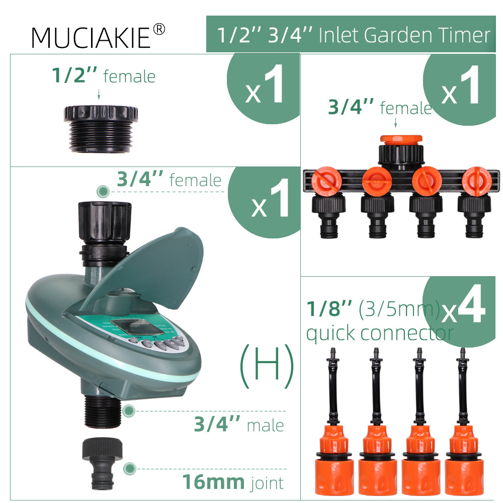 Temporizador de riego programable para jardín, controlador de sistema de riego por goteo, pantalla LCD programable automática, para balcón, patio, plantas: H