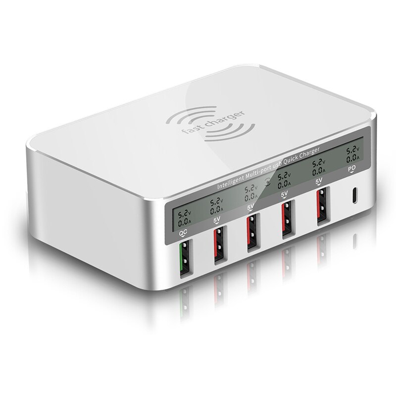 Ilepo 40W 6 Poorten Usb Fast Charger Draadloze Oplader Voor Iphone Samsung Xiaomi Huawei QC3.0 Pd Usb C Quick laadstation