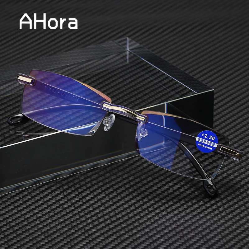 Ahora Männer Randlose Lesebrille Frauen Anti Blaues Licht Blockieren Quadratische Rahmenlose Presbyopie Brille Dioptrien +1,0 1,5 2 2,5 4,0