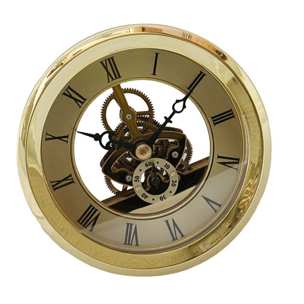 103mm skiver romertal skelet ur quartz ur indsats med gylden trim