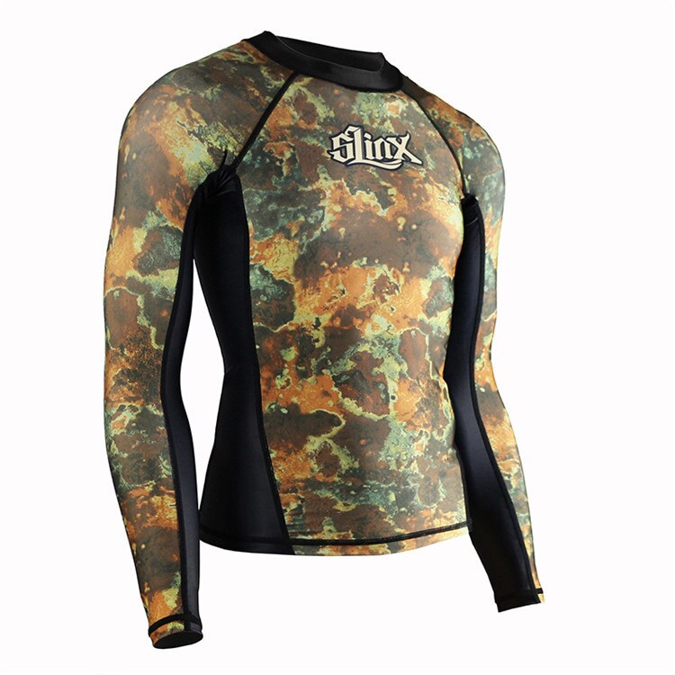 Erupción Mens guardia nadar camisa de pesca submarina de lycra traje de buceo de camuflaje lycra Surf camisas playa protección UV: A1 / M