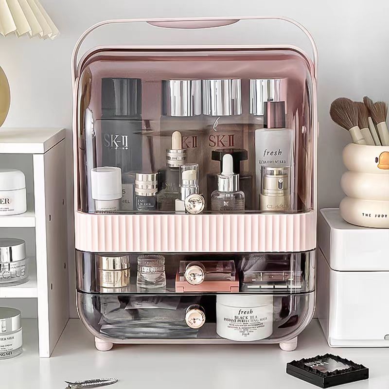 Pyłoszczelna gablota kosmetyczna robić przechowywania kosmetyków próżność Organizer z przezroczystą pokrywką Przenośne pudełko robić przechowywania kosmetyków na blacie