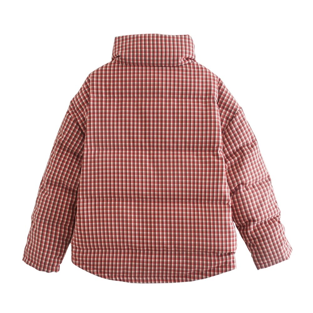 automne et hiver doudoune nouvelle plaid impression décontracté ample col montant rouge plaid court doudoune