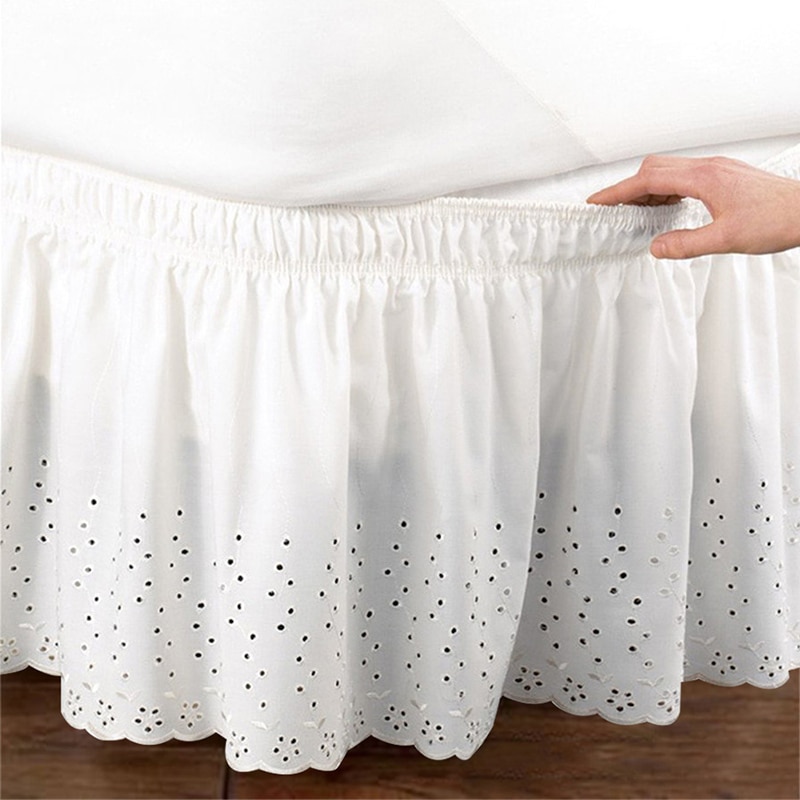 Dronning størrelse hvid beige broderede sengetøj uden overflade elastik bånd seng nederdel 37cm højde sengeforklæde til hjemmebrug
