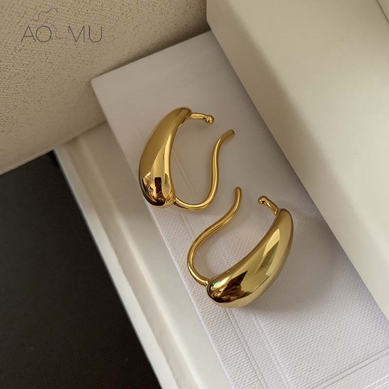 AOMU Irregular Distortion Water Glossy Simple Ear Cuff Purpose Clip Earrings Without Piercing for Women Jewelry