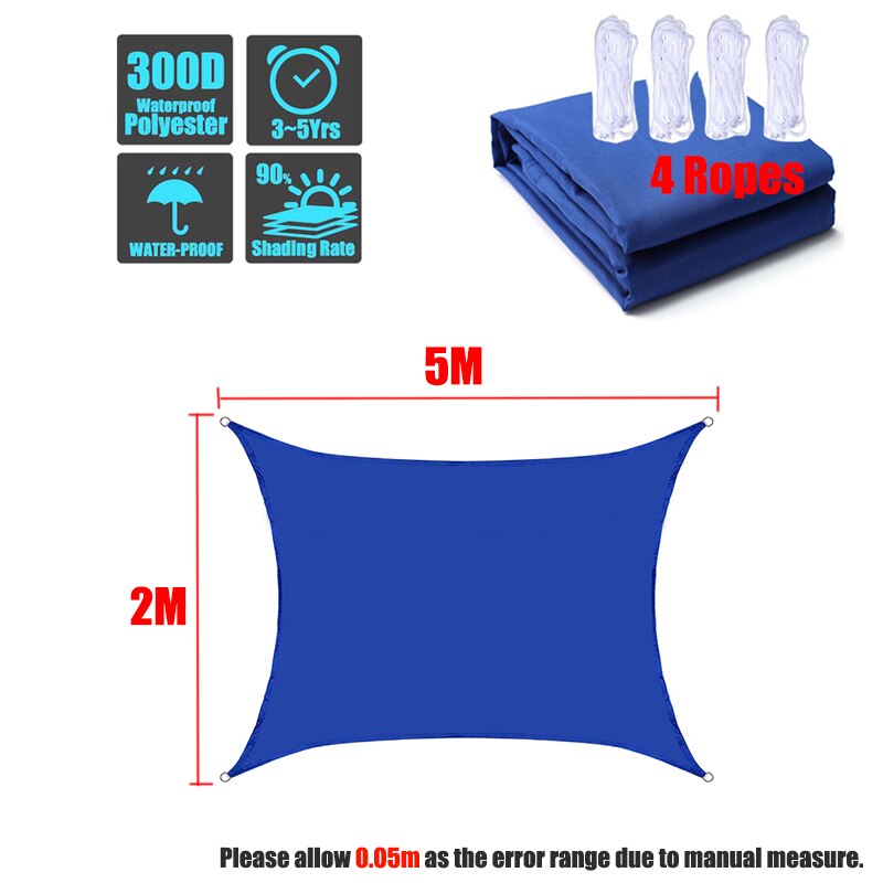 Waterproof 300D Royal Blue Square Rectangle Shade Sail Garden Terrace Canopy Swimming Sun Shade Camping Hiking Yard Sail Awnin: 2x5m