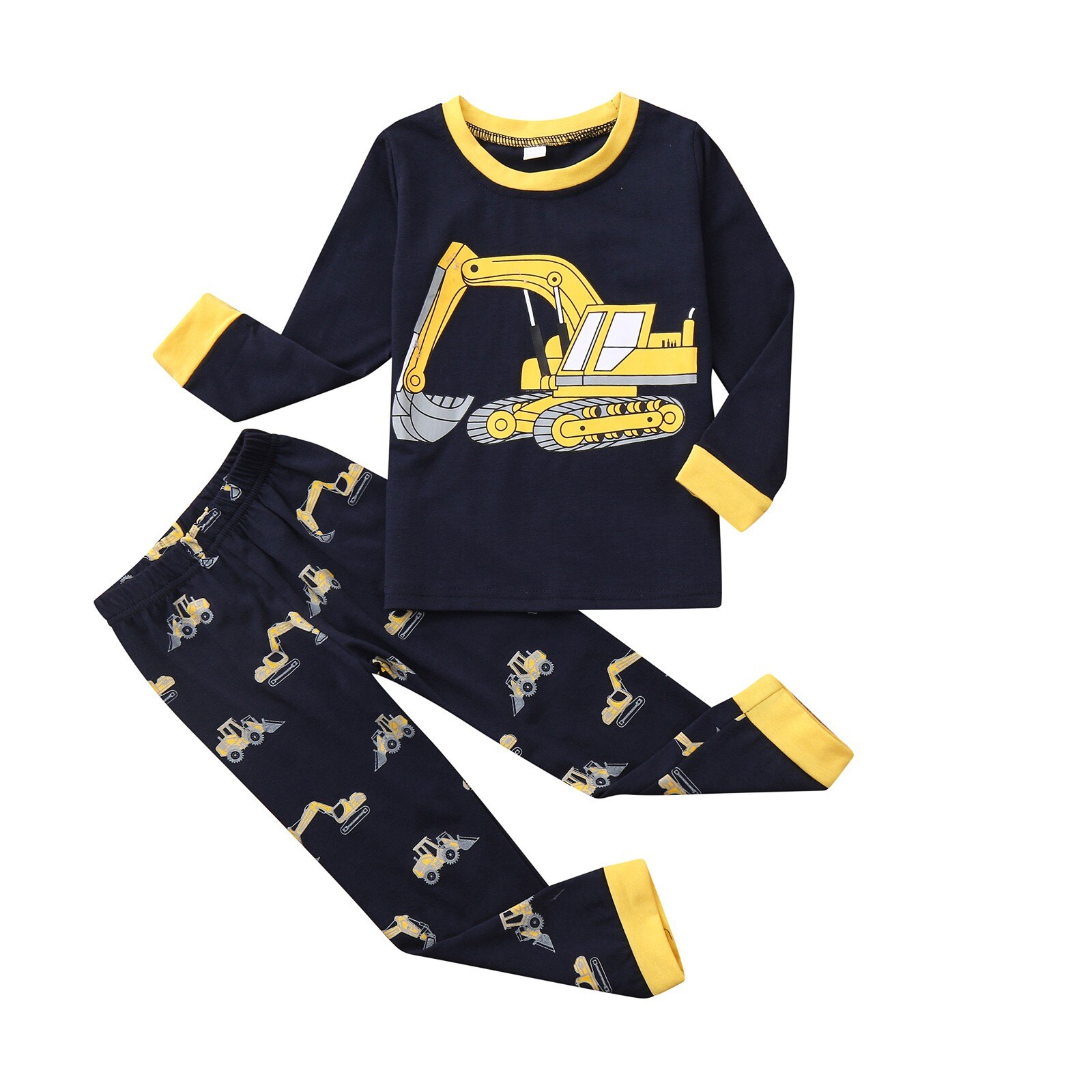2-8T Kinderen Graafmachine Kleding Jongens Kids O-hals Jongens Lange Mouwen Katoen Blend Auto Gedrukt Tops + Broek pyjama Trui Outfit