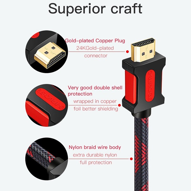Lungfish Long HDMI Cable 3m 5m 10m 15m 20m HDMI to HDMI 1080P 3D for Splitter Switch TV Laptop PS4/3 Projector Video Cable HDMI