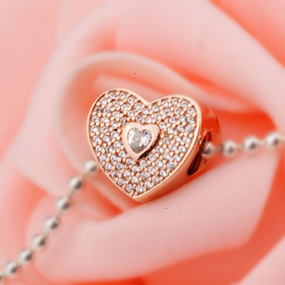 Moda cz paved pink granular gold fits silver charm sterling silver bracelet s925 original granules to make jewelry: Sky B lue