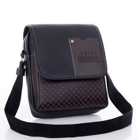 vintage Man bag shoulder crossbody bags for men messenger bag man leather Pu plaid small male handbags black L4-3333: Black