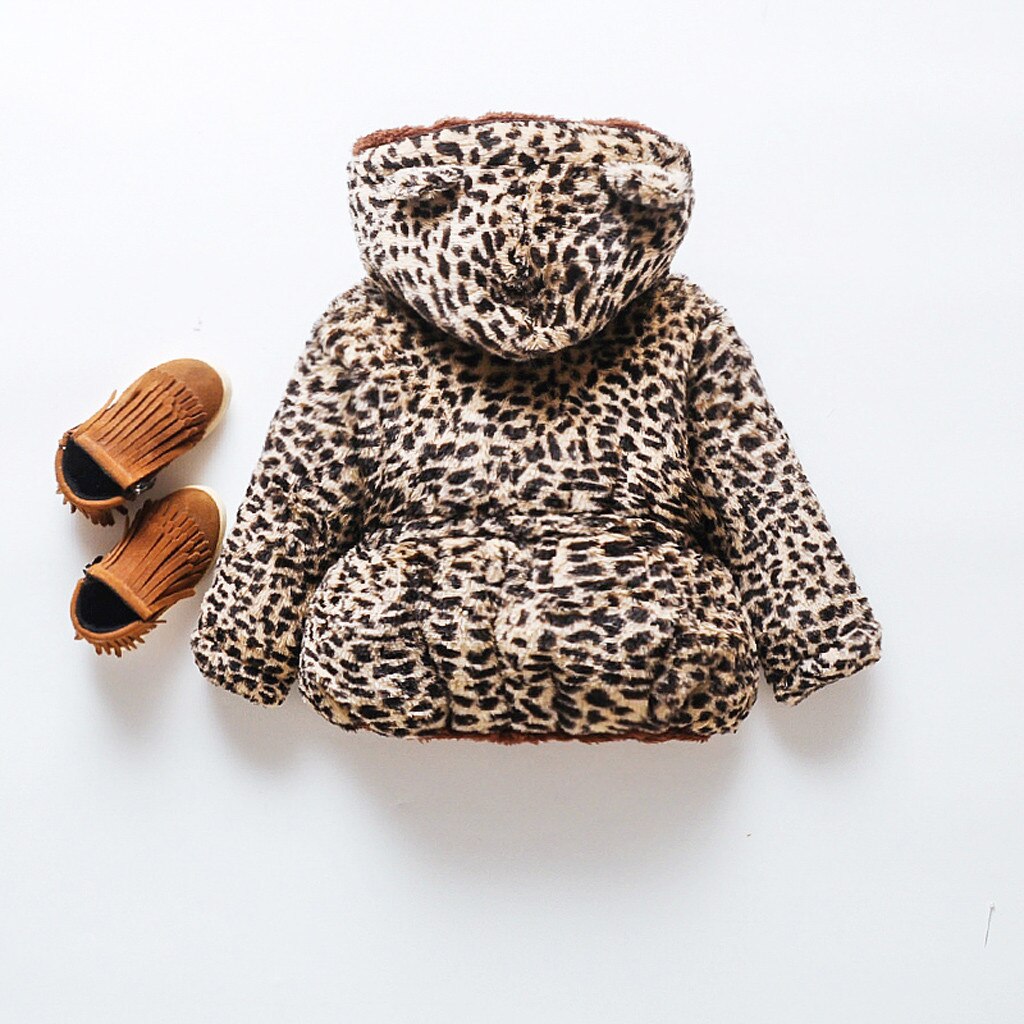 Luipaard Jas Voor Meisjes Peuter Kids Baby Gril Jongen Fleece Leuke Oor Rits Dikke Kapmantel Warm Uitloper Dikke Herfst winter