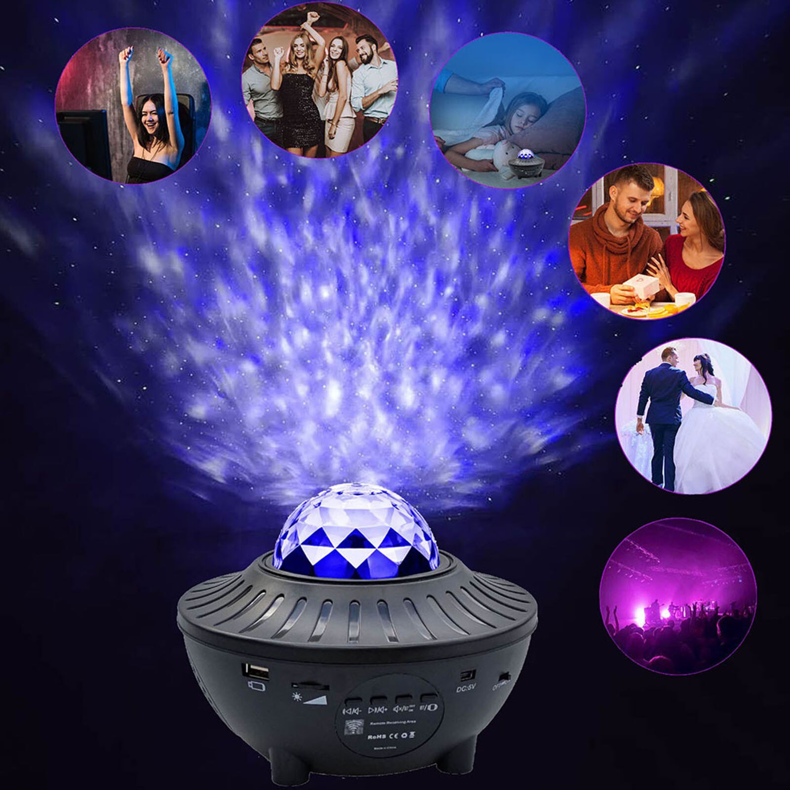4#  nachtlampjes dakraam projector led nevel licht bluetooth muziek spreken oceaan golf projector led nacht ingebouwde muziekspeler
