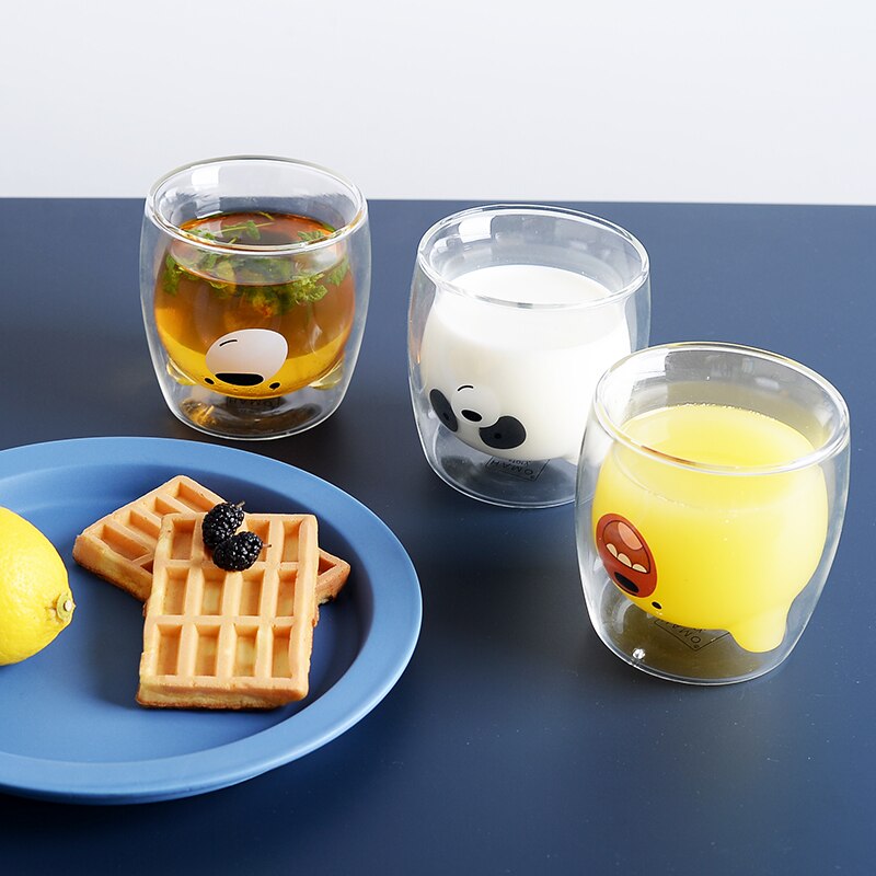 Precioso Panda Taza de cristal de doble pared 250ml oso taza de vidrio jugo vidrio resistente al calor taza de vidrio