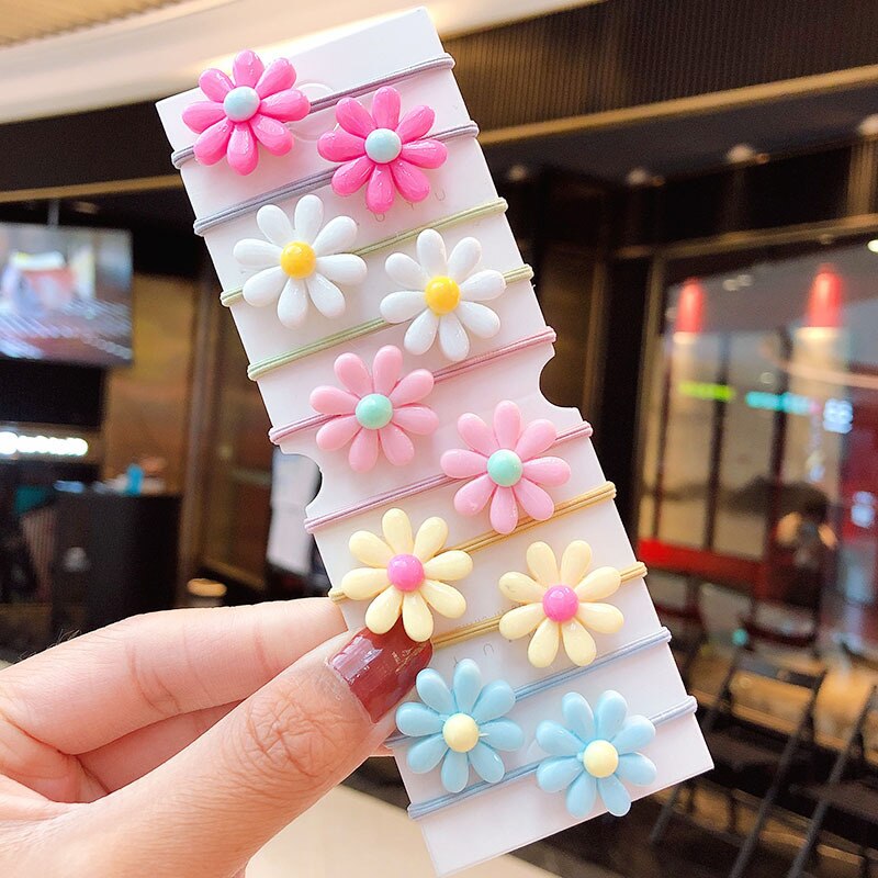 10 Pcs Bloemen Elastische Haarbanden Meisjes Vrouwen Scrunchy Paardenstaart Houder Elastiekjes Scrunchies Kinderen Hoofddeksels Haar Accessoires: 07