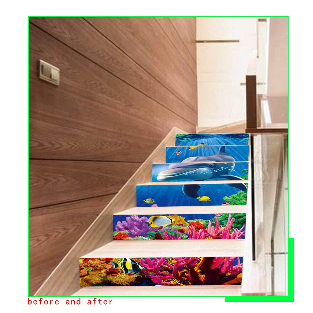 6pcs Stairway Decal Stickers Counter Steps Stairs Decoration Ladder Accessories Wooden Staircase Renovation Upholstery: AFLT004