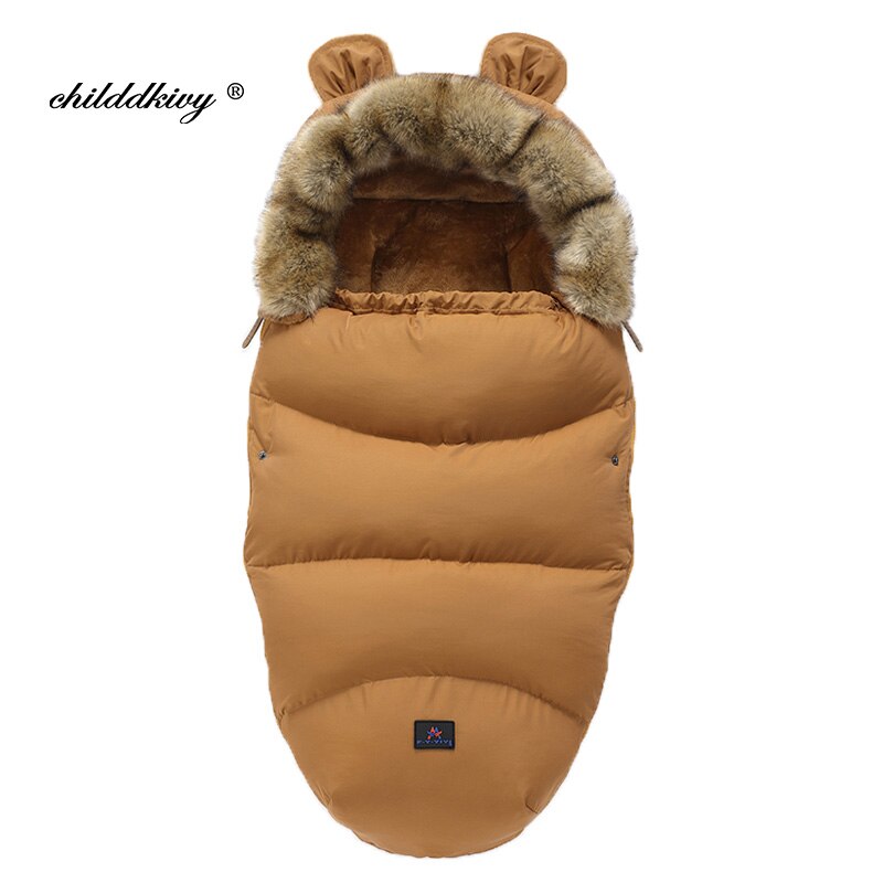 Winter Baby Kinderwagen Schlafsack Nette Ohr Schlafsack Für Kleinkind Warme Dicke Plus samt FußSack Neugeborenen Rollstuhl Umschläge: Braun