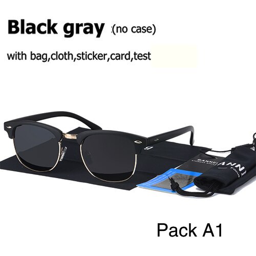 UV400 HD Polarized men women Sunglasses Classic retro Brand Sun glasses Coating Drive Shades gafas De Sol Masculino: black A1