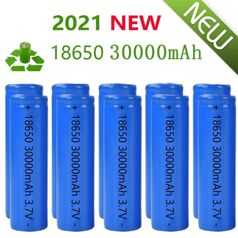 30000mAh 18650 Li-ion Battery 3.7V Li-ion Rechargeable Battery for LED Flashlight/electronic Gadget Cabinet Light