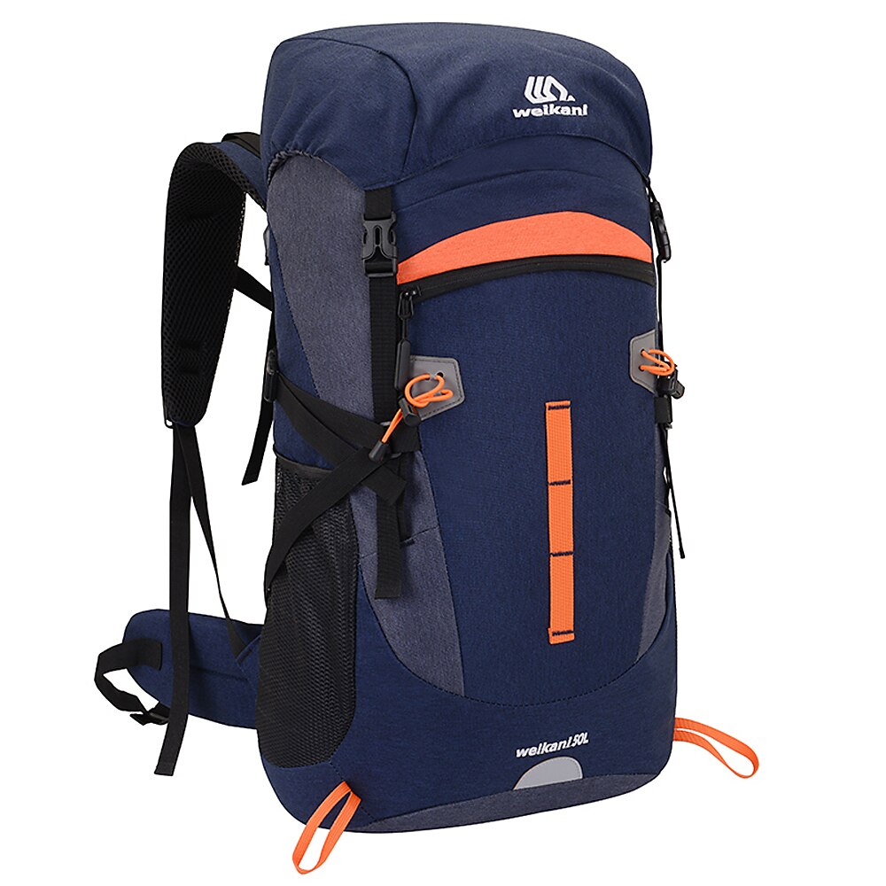 Vandtæt 50 l udendørs sports rygsæk bjergbestigning rygsæk stor kapacitet sports vest ultralet ridetaske til camping: Blå