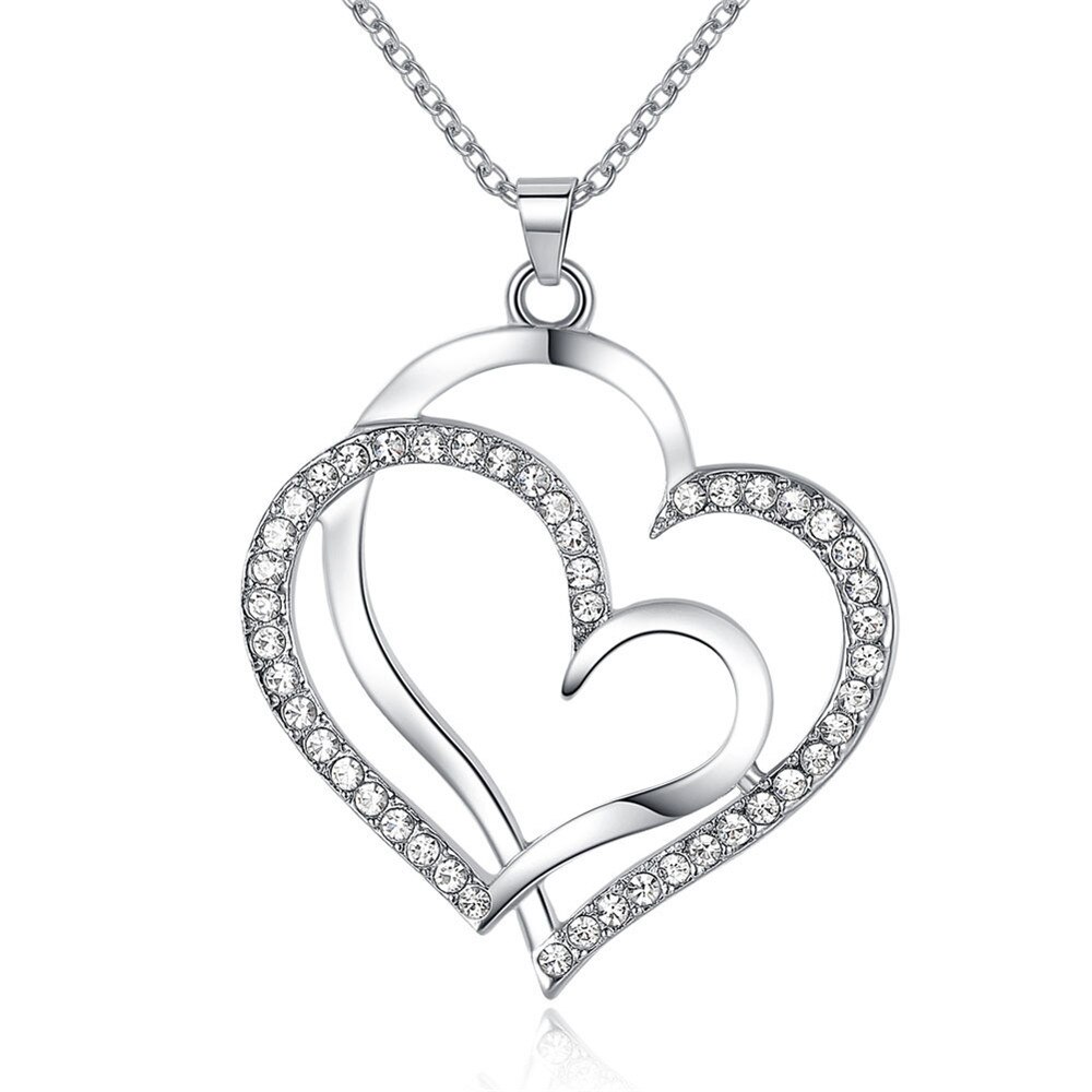 Love heart zircon diamonds pendant necklaces for women gold &white gold silver color chain choker jewelry accessory