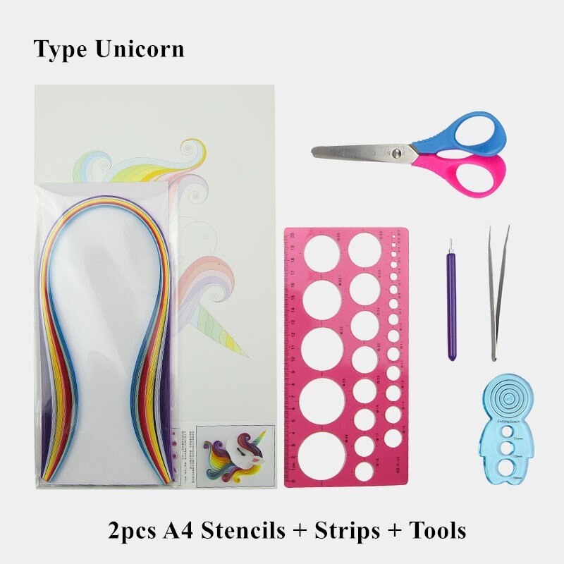 A4 Stencil Quilling Paper Art Paper Filigree Pattern Quilling Paper Template Origami Template Wall Art: Type Unicorn Set