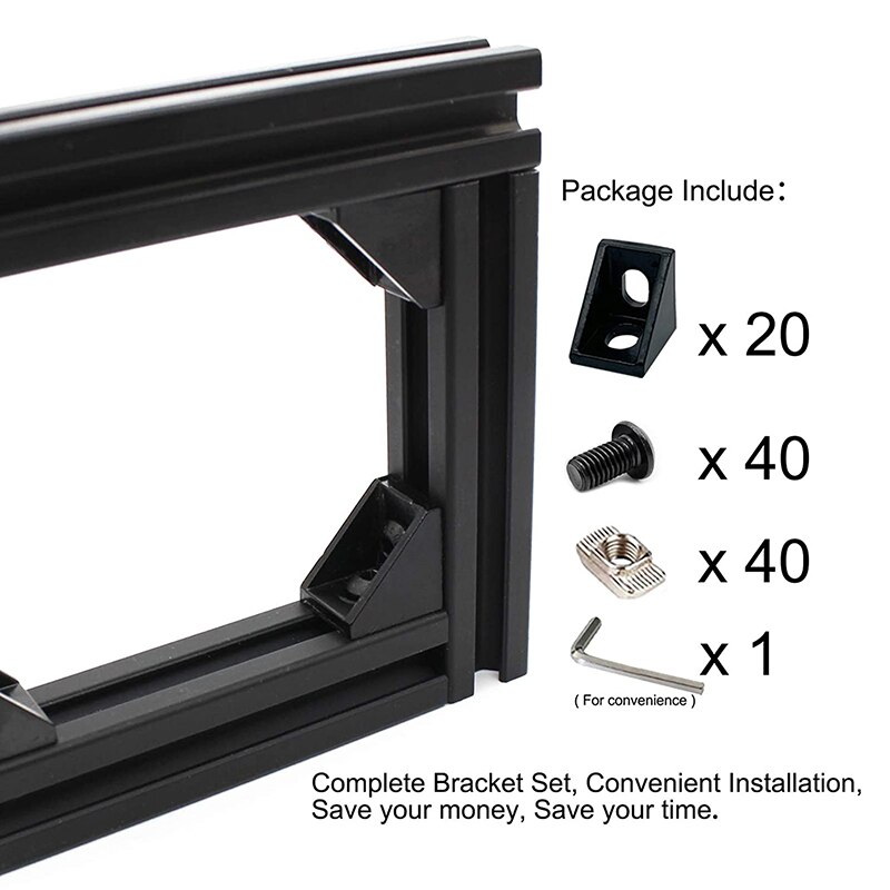20 ensembles de supports d'angle, 40 écrous en T et boulon à vis hexagonale pour fente 6mm série , accessoires de profil d'extrusion d'aluminium