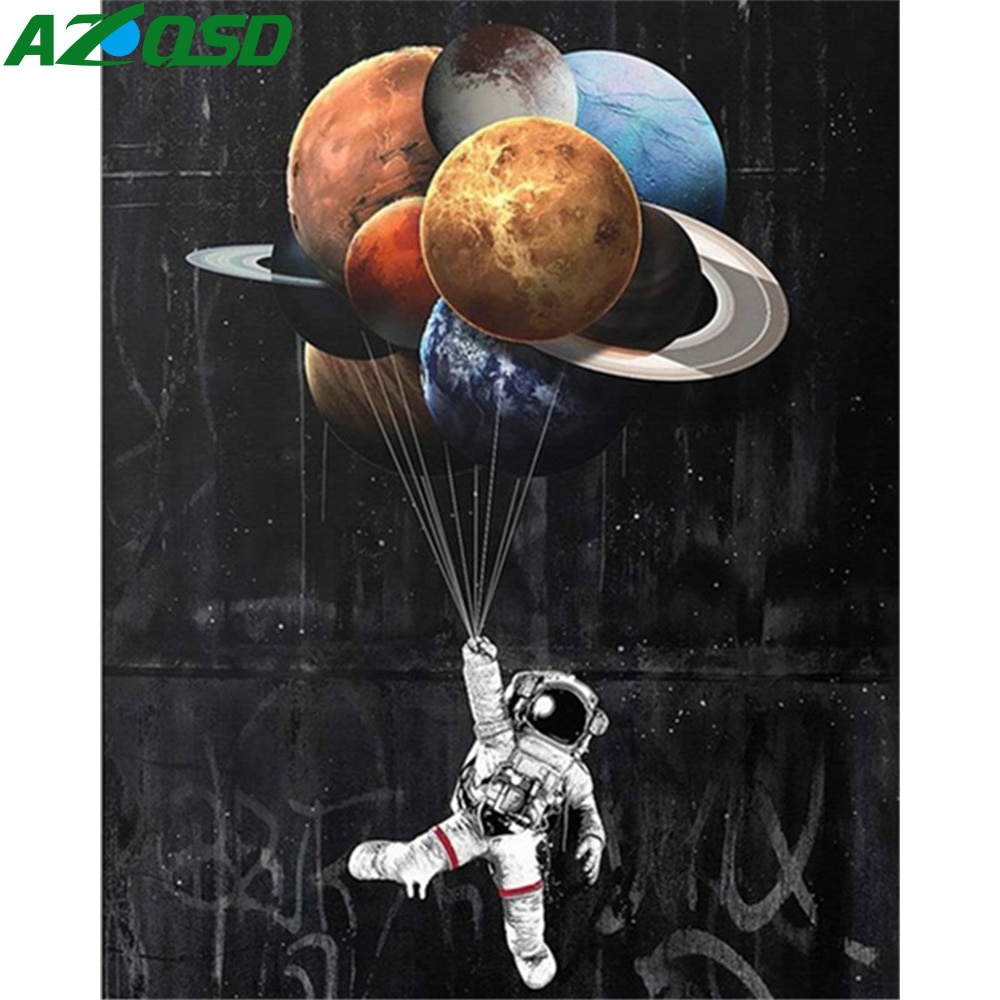 AZQSD peinture par numéros espace astronaute bricolage toile peinture Kits mur Art peinture à l'huile par numéros paysage Unique