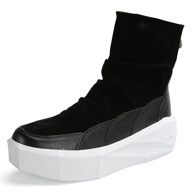 Hoge Top Platform Laarzen Mannen Rits Casual Schoenen Zwart Warme Slip Op Snowboots Mannen Comfortabele Winter Mannen Suède laarzen Botines: Black White Y86 / 42