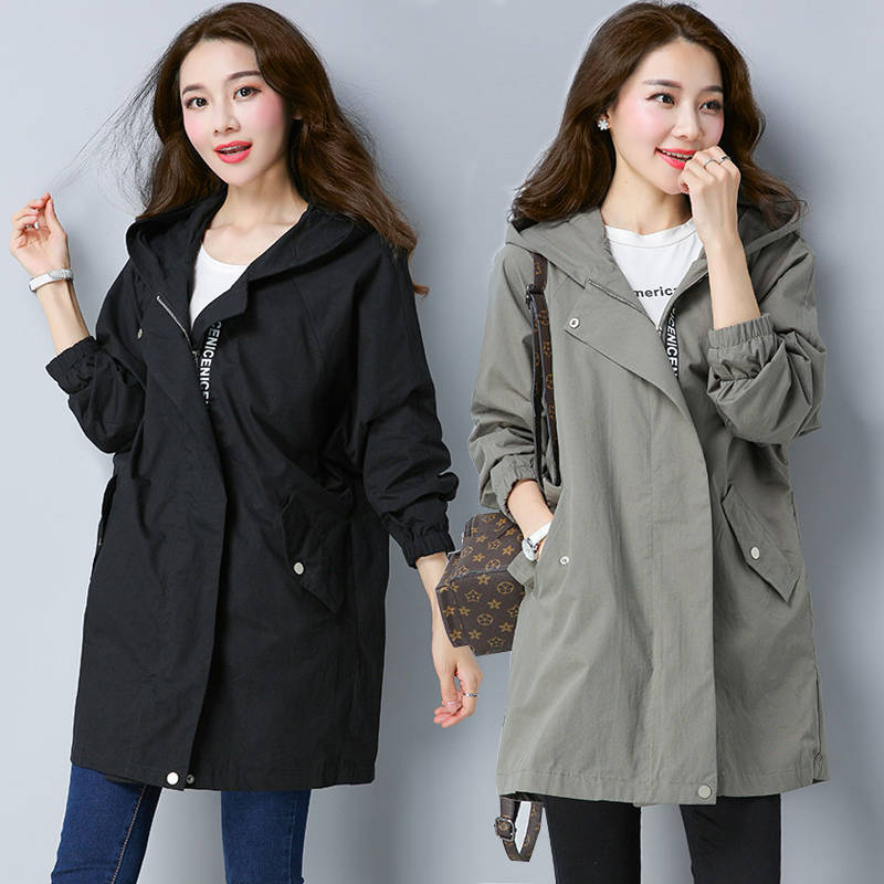 Femmes Trench Coat femme à manches longues mince à capuche manteau décontracté printemps lâche ajuster la taille fermeture éclair vêtements d'extérieur grande taille 5XL