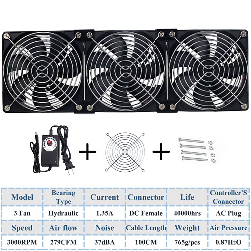 Gdstime 120Mm Dc 12V 220V Fan Mijnbouw Computer Chassis Workstation Radiator 12Cm 120Mm X 25mm High Speed Router Server Koelventilator: 3 Fans Hydralic