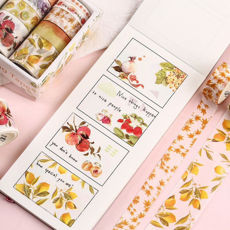 10 st/kartong blad blommatryck washitejp gör-det-själv-dekoration maskeringstejp leksaksdekaltejp för dagbok scrapbooking dekor fotoalbum