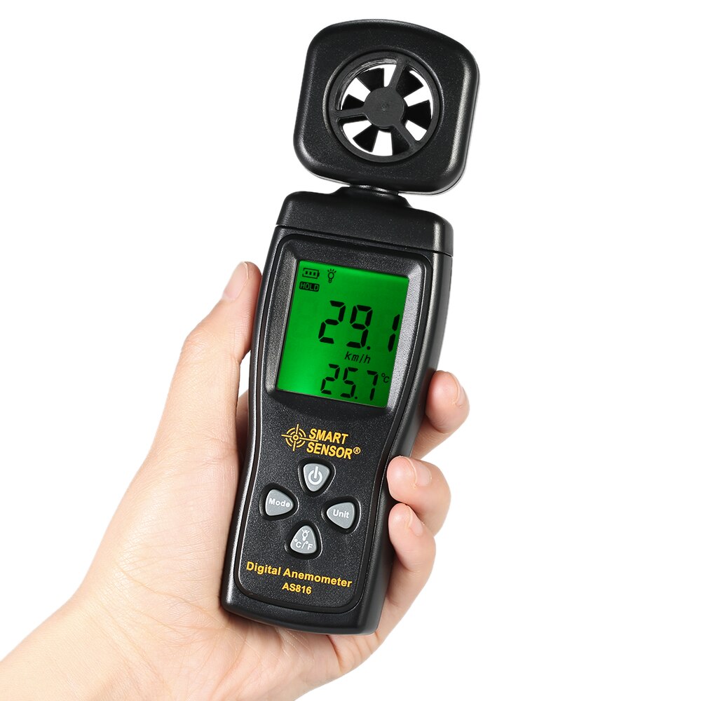 SMART SENSOR Mini Anemometer LCD Digital Wind Speed Meter Air Velocity Temperature Measuring with Backlight