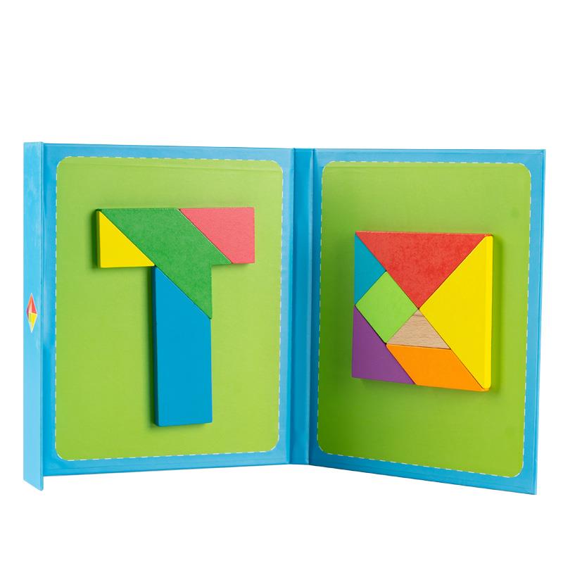 Magnetic 3D Puzzle Jigsaw Tangram Game Montessori Learning Educational Drawing Board Games Toy for Children Brain Tease: Army Green