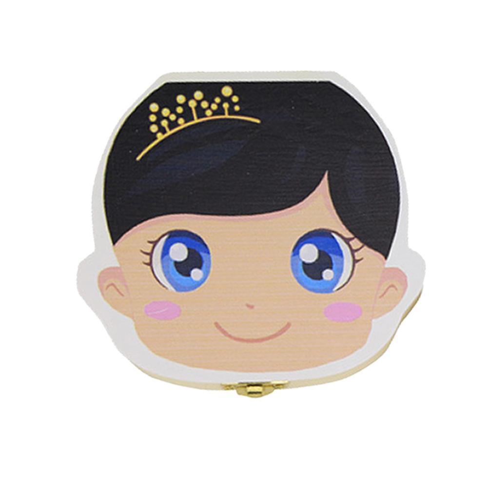Wood Tooth Box 4 Patterns Baby Kids Tooth Box Storage Baby Milk Teeth Collect Organizer Spanish English French Russian Case: Engliah  Crown Girl