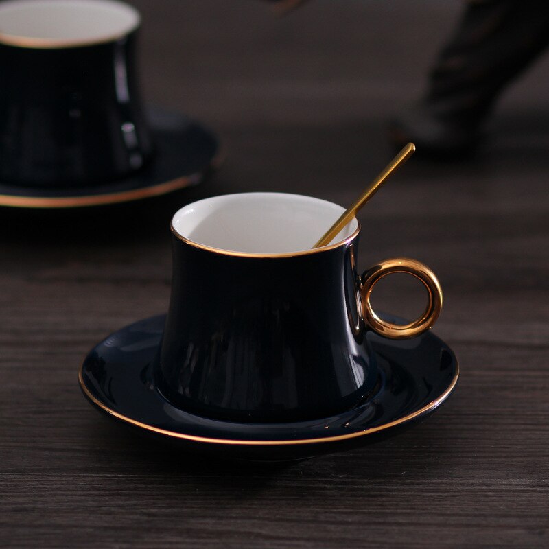 Juego de Taza de Café de Cerámica real verde y platillo, taza creativa de lujo moderna y sólida, tazas de té turcas para la tarde, , Vasos: style 2
