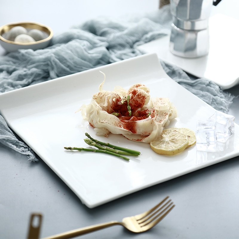 Pure White Ceramic Steak Plate Dessert Plate Home Kitchen Tableware Dinner Plate Simple And Delicate Ceramic Tableware