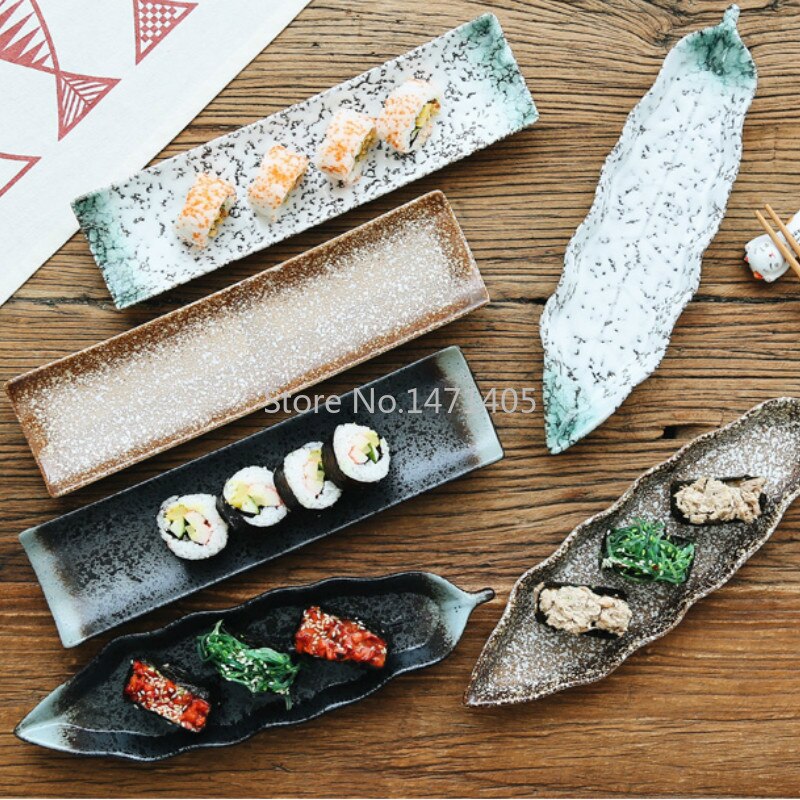 Japanse Stijl Sushi Plaat Keramische Creatieve Rechthoekige Plaat Snack Snack Plaat Retro Servies Sashimi Set Plaat