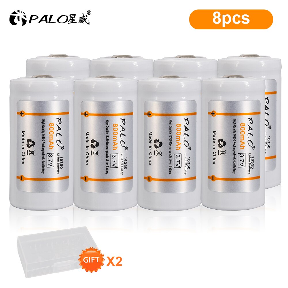 PALO 16340/16350 li-ion battery 3.7v li-ion rechargeable CR123A batteries rechargeable 16340 li ion batteries: 8pcs