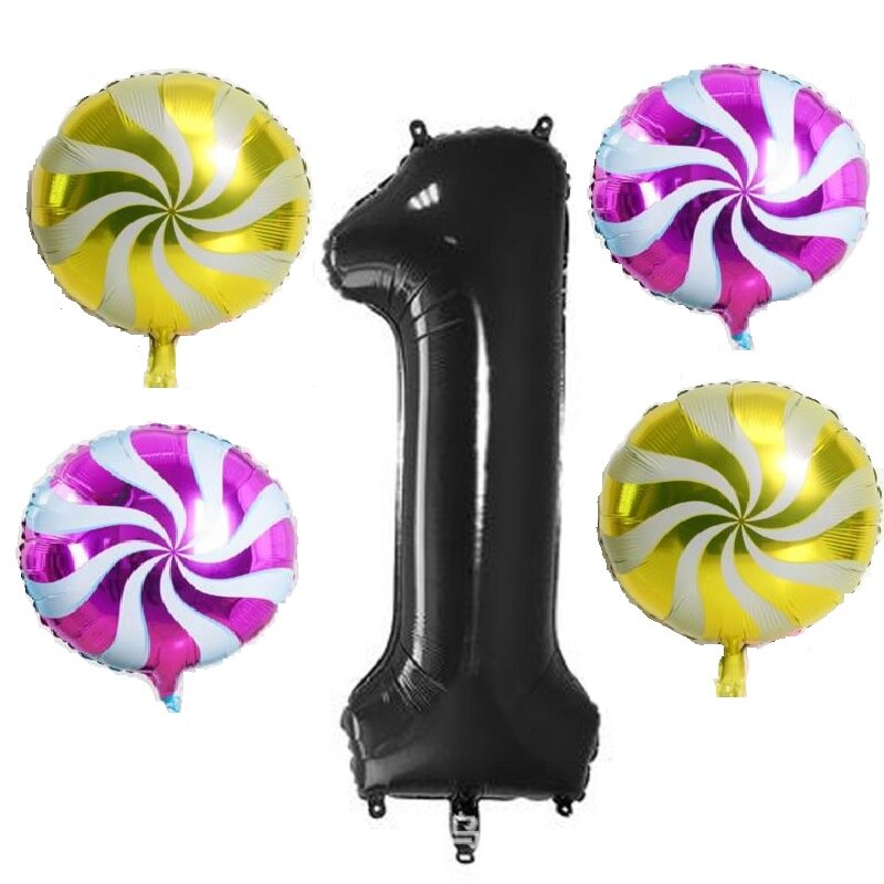 5 stuks babyshower 1st folie ballonnen met cijfers 18 inch ronde heliumballon verjaardagsfeestdecoratie opblaasbare wereldbol diy jubileum: Zwart