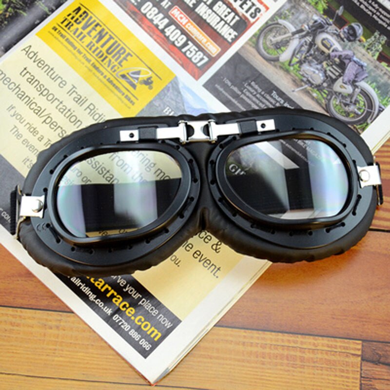 Lunettes de moto pour casque, pour pilote aviateur, rétro, en cuir PU, cuivre lunettes, pour Cruiser Cafe Racer: M